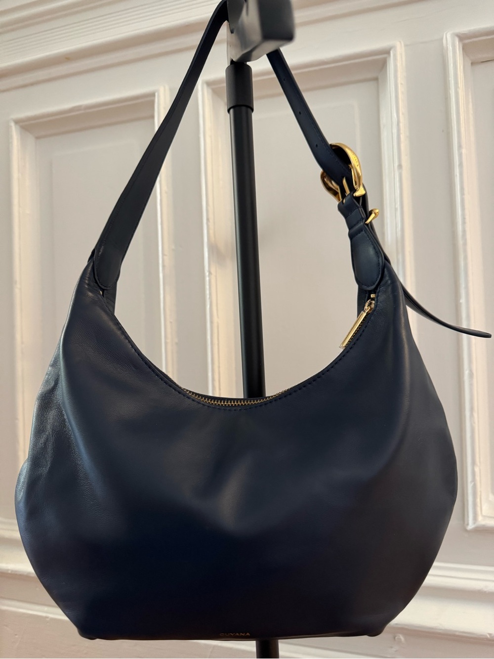 Cuyana Celestia Shoulder Bag in Navy with Gold Hardware